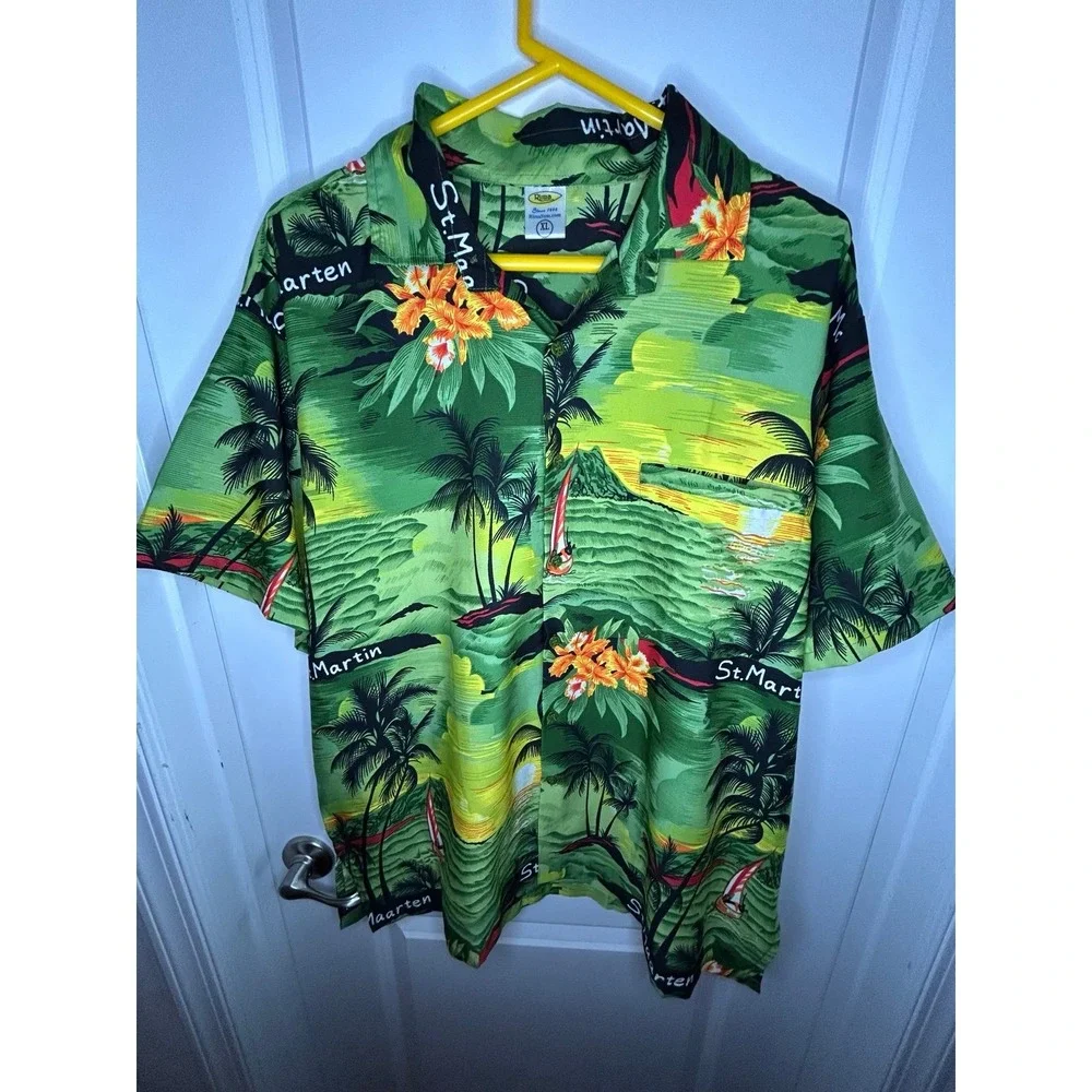 Vintage‎ St. Maarten All Over Print Tropical Hawaiian Button Down Shirt No Flaws